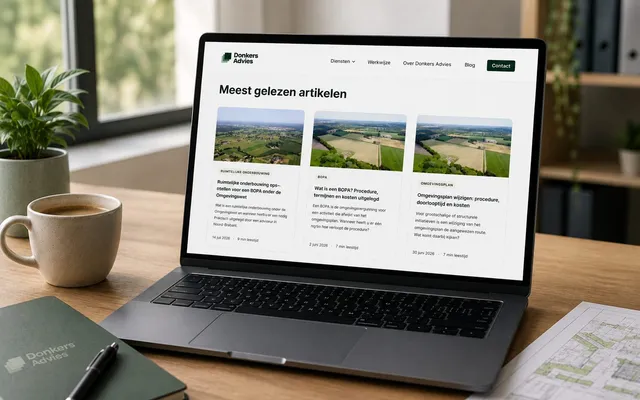 Laptop met het blogoverzicht van Donkers Advies op het scherm